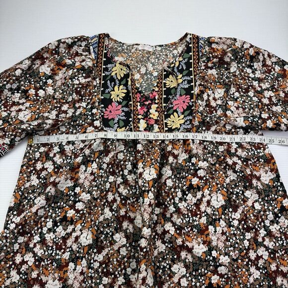 BlueTime Floral Print V Neck Tie Strings Loose Dress Size XXL Lightweight - Picture 7 of 8